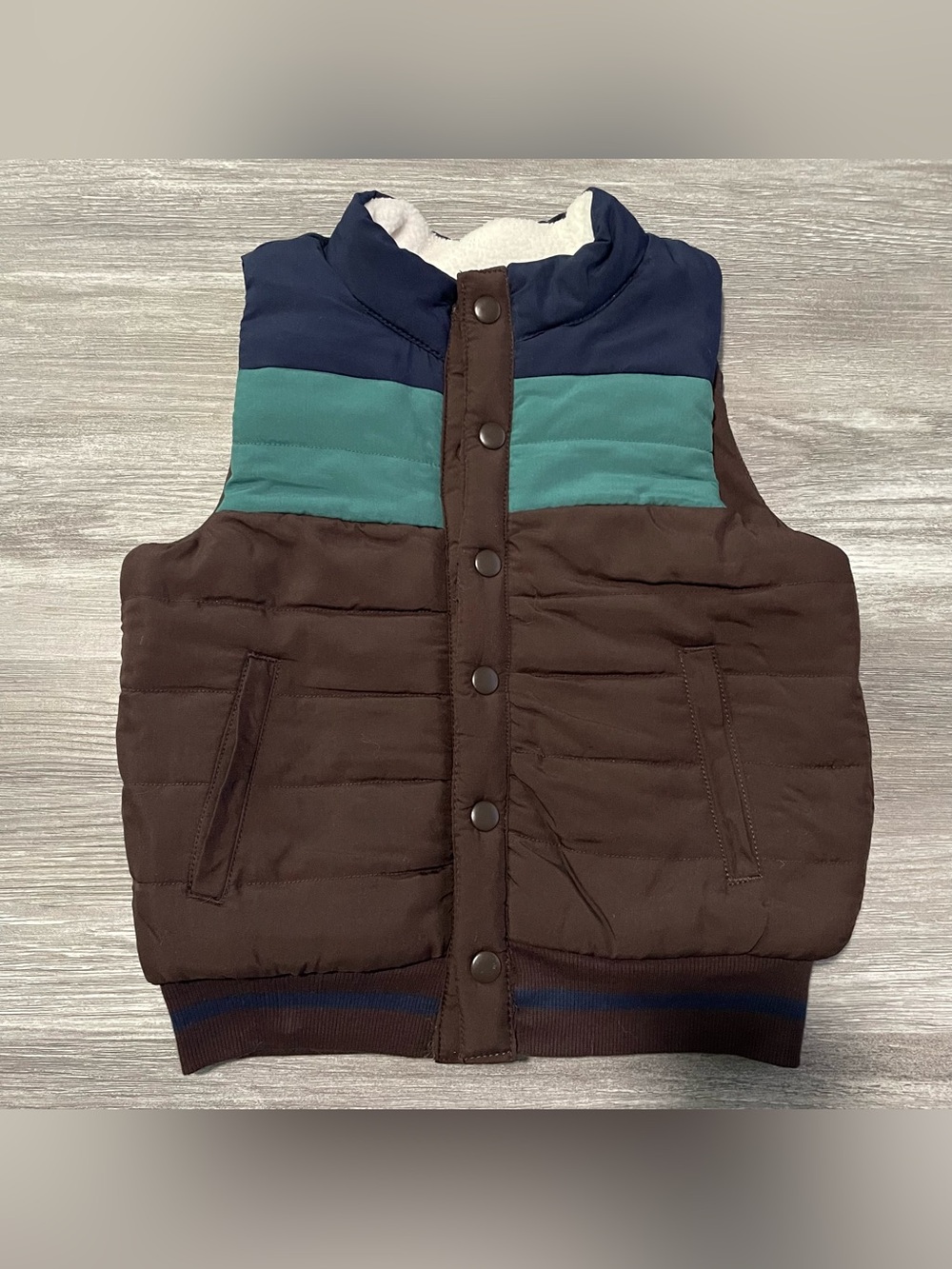Kids Tommy Bahama Brown Sleeveless Puffer Vest w/ Blue & Teal Trim Size XS READ